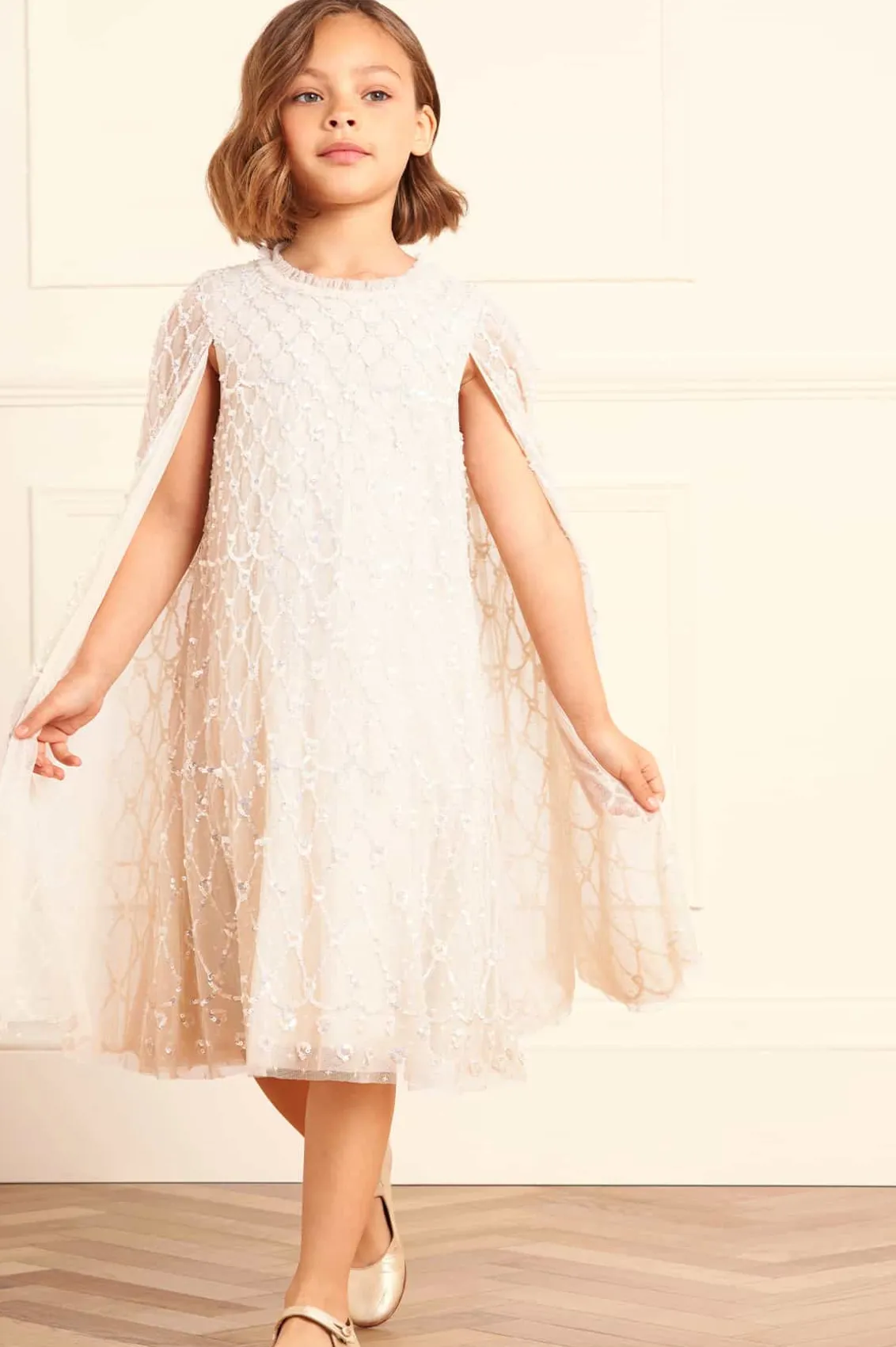 Mummy & Me | Flower Girl^Needle & Thread Heart Lattice Cape Kids Dress Champagne