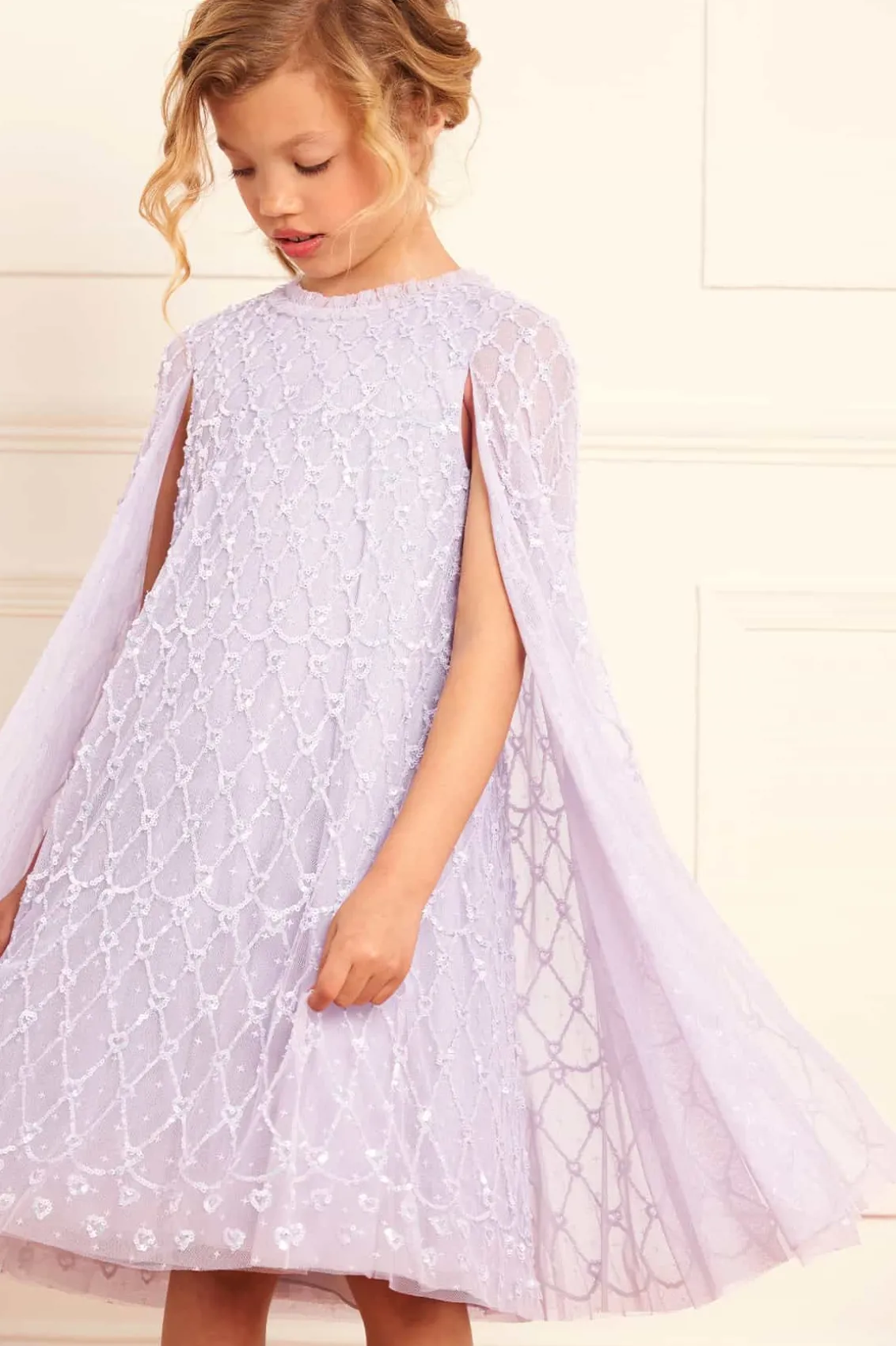 Mummy & Me | Kids Embellished Dresses^Needle & Thread Heart Lattice Cape Kids Dress Purple