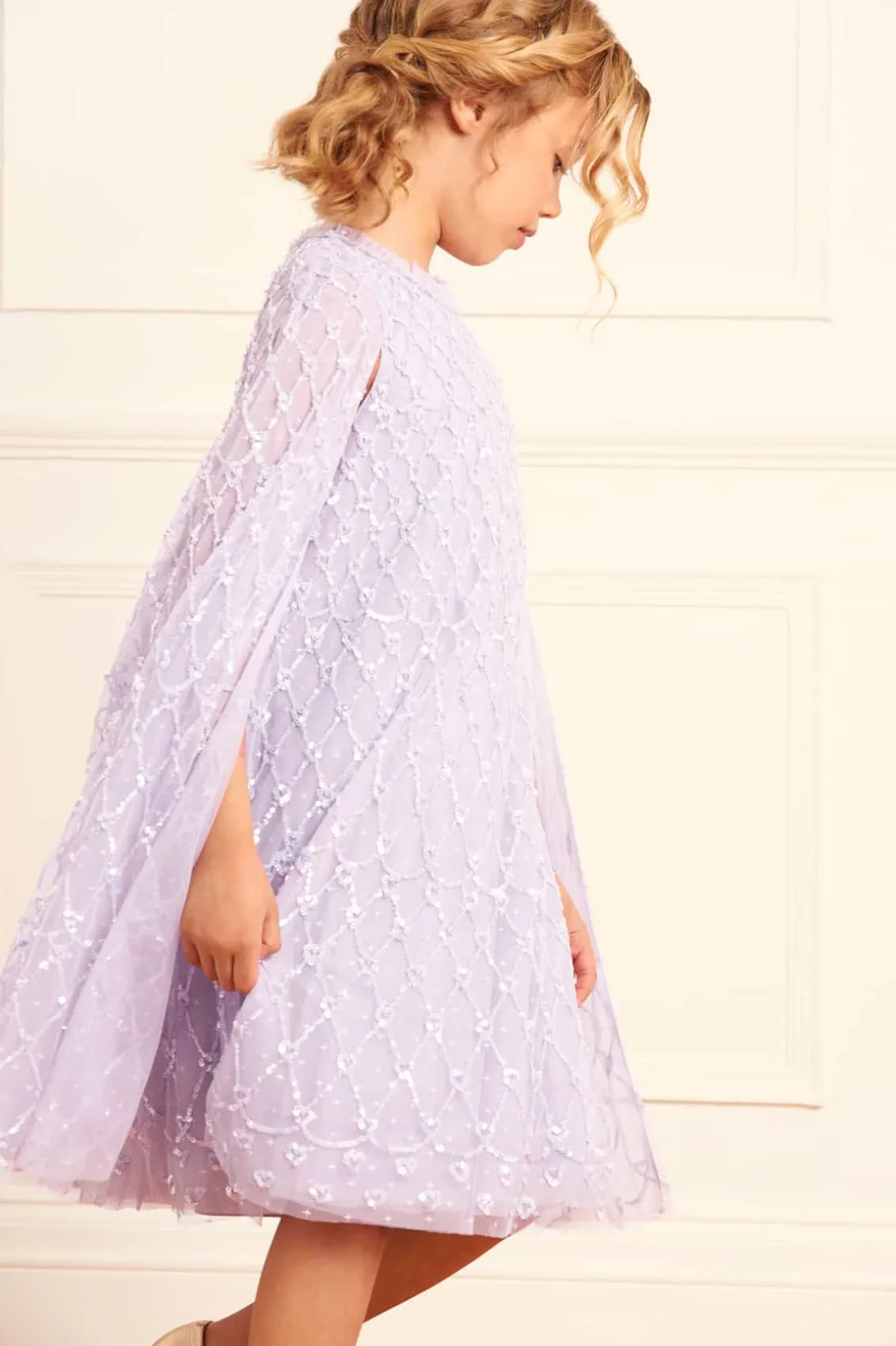 Mummy & Me | Kids Embellished Dresses^Needle & Thread Heart Lattice Cape Kids Dress Purple