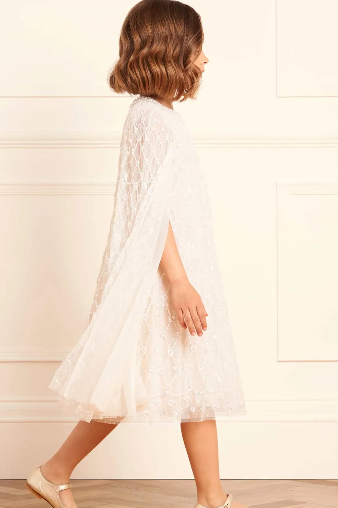 Mummy & Me | Flower Girl^Needle & Thread Heart Lattice Cape Kids Dress Champagne