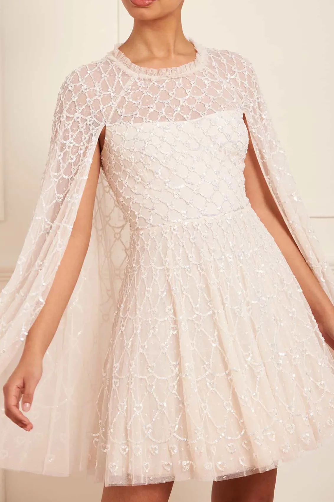 Wedding Wardrobe | Bridal^Needle & Thread Heart Lattice Micro Mini Dress Champagne