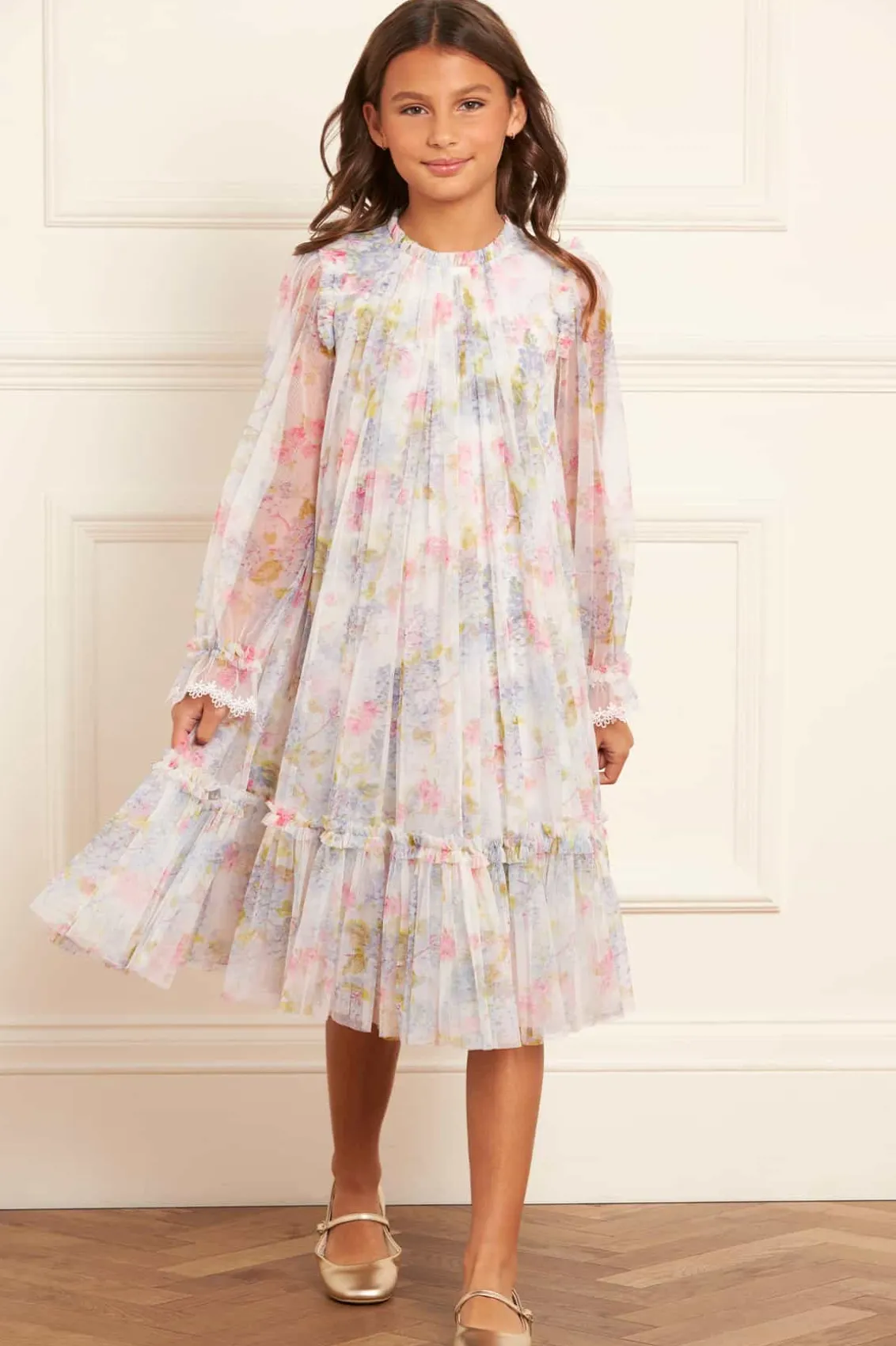 Kids Printed Dresses | Kids Responsibly Sourced^Needle & Thread Hydrangea Long Sleeve Kids Dress Multi