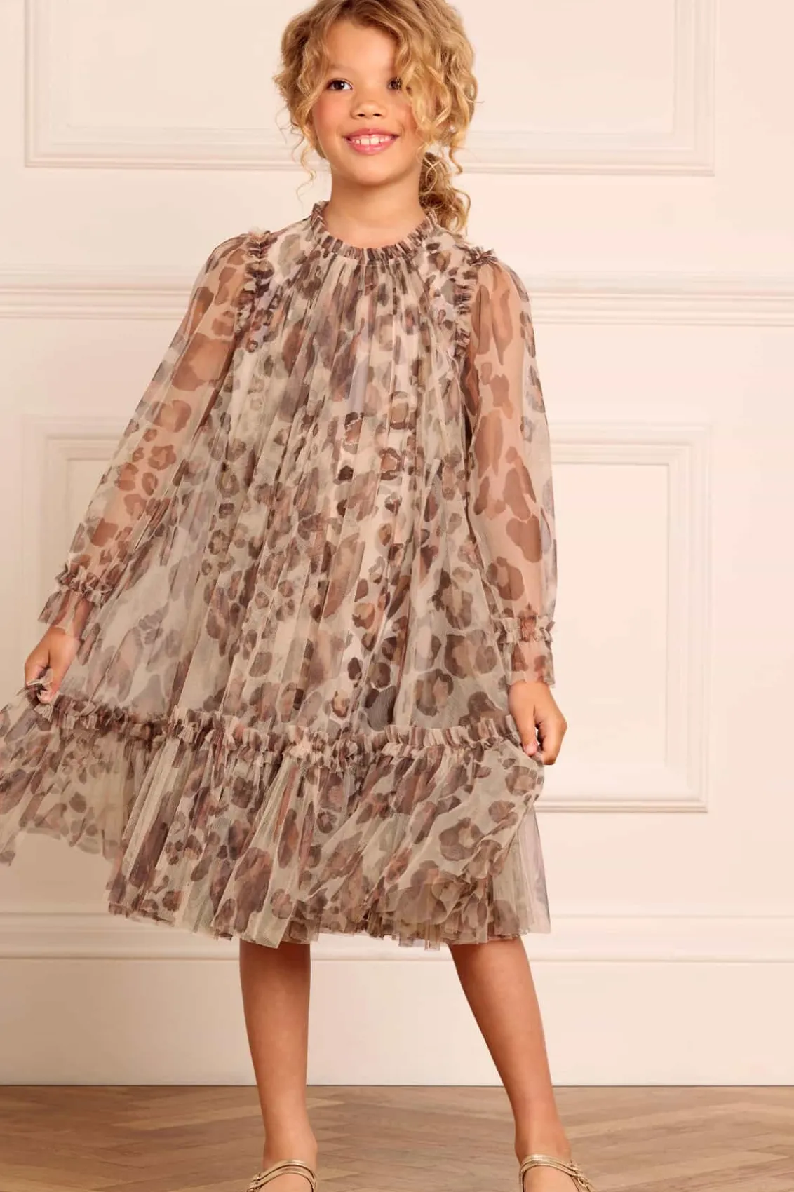 Kids Printed Dresses | Kids Responsibly Sourced^Needle & Thread Leopard Long Sleeve Kids Dress Multi