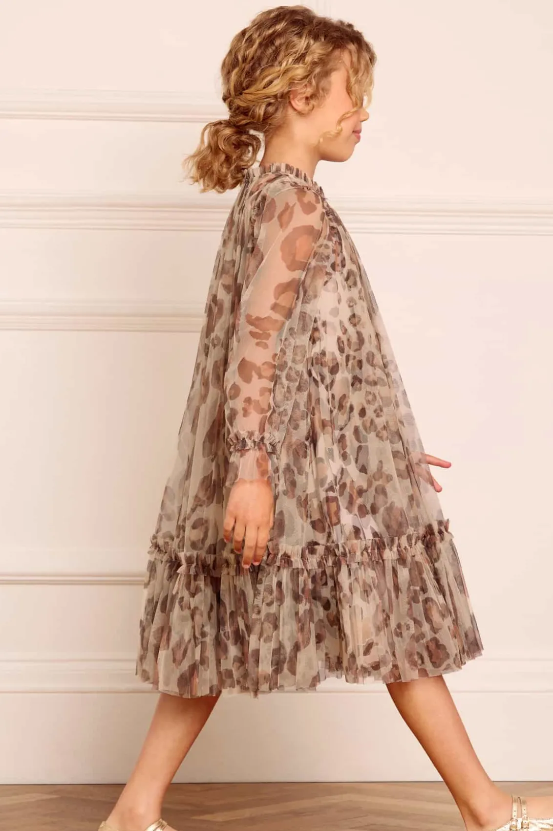 Kids Printed Dresses | Kids Responsibly Sourced^Needle & Thread Leopard Long Sleeve Kids Dress Multi