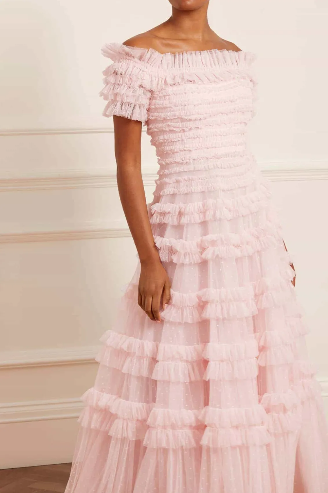 Mummy & Me | Evening Dresses^Needle & Thread Lisette Ruffle Off Shoulder Gown Pink