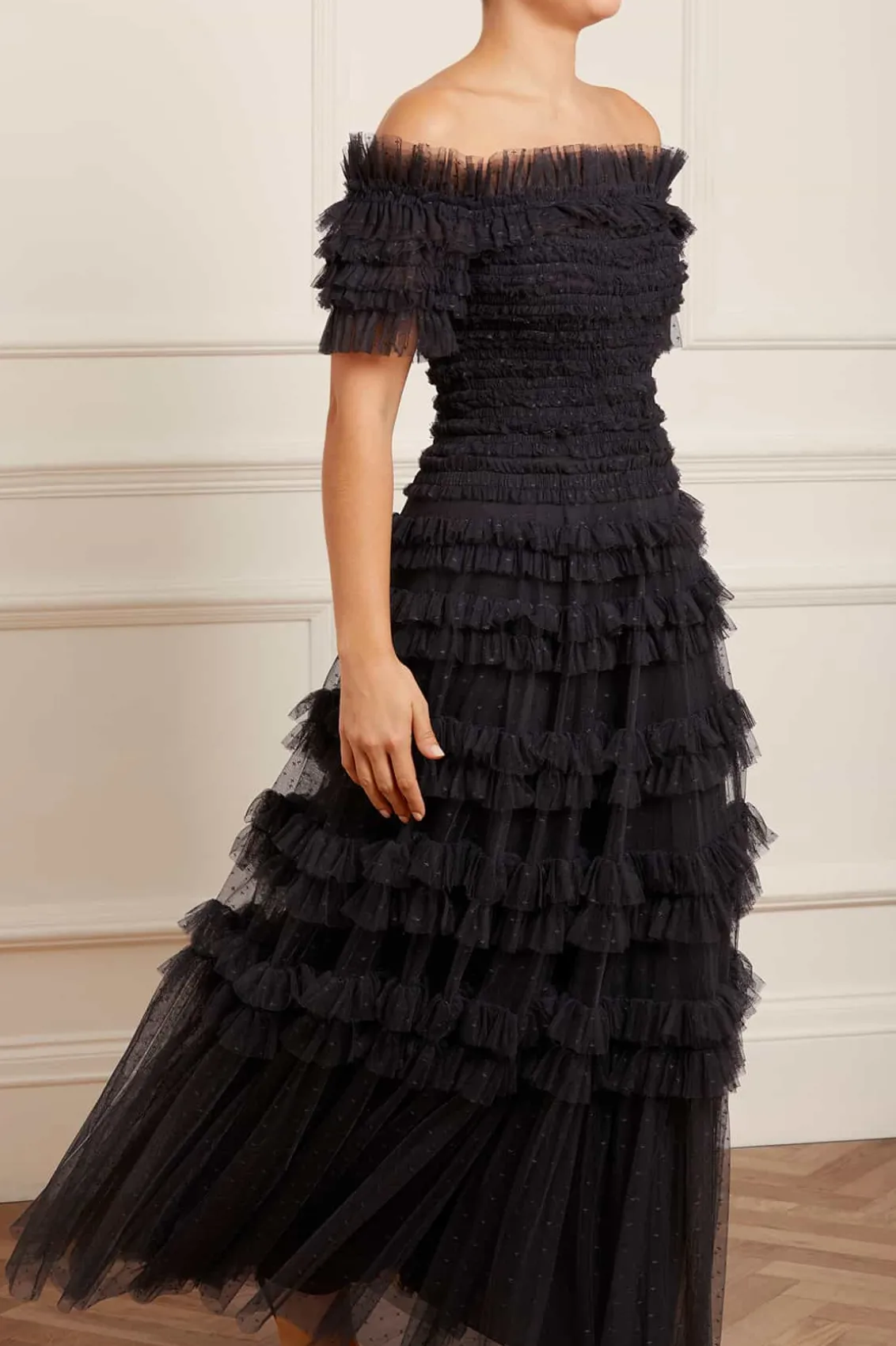 Evening Dresses | Responsibly Sourced^Needle & Thread Lisette Ruffle Off Shoulder Gown Black