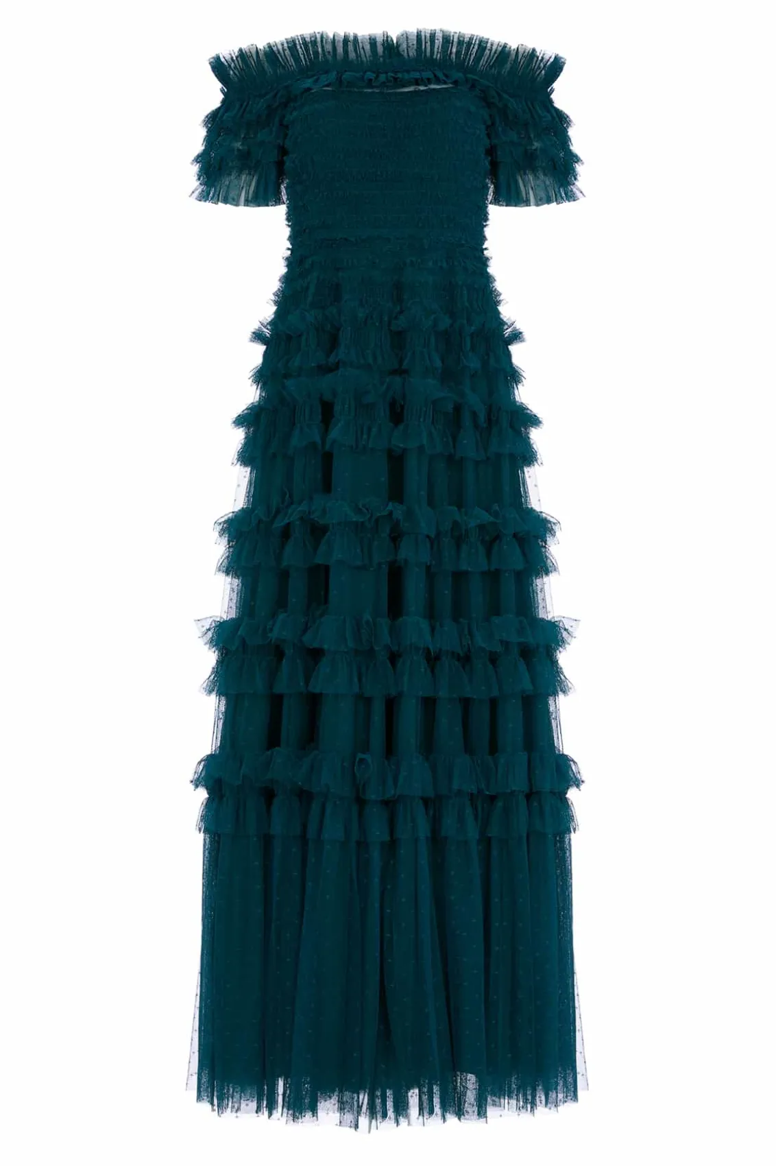Evening Dresses | Responsibly Sourced^Needle & Thread Lisette Ruffle Off Shoulder Gown Green