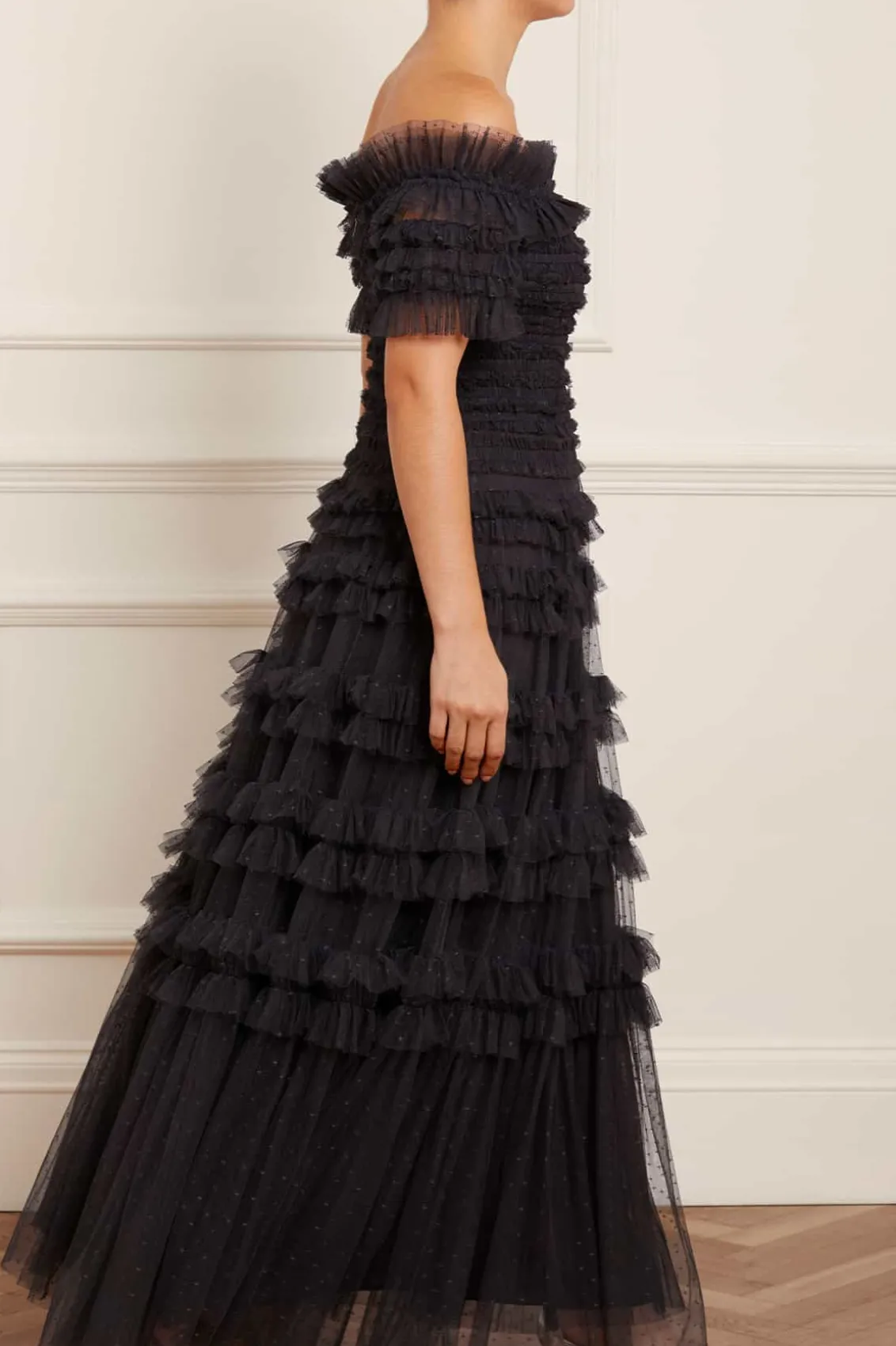 Evening Dresses | Responsibly Sourced^Needle & Thread Lisette Ruffle Off Shoulder Gown Black
