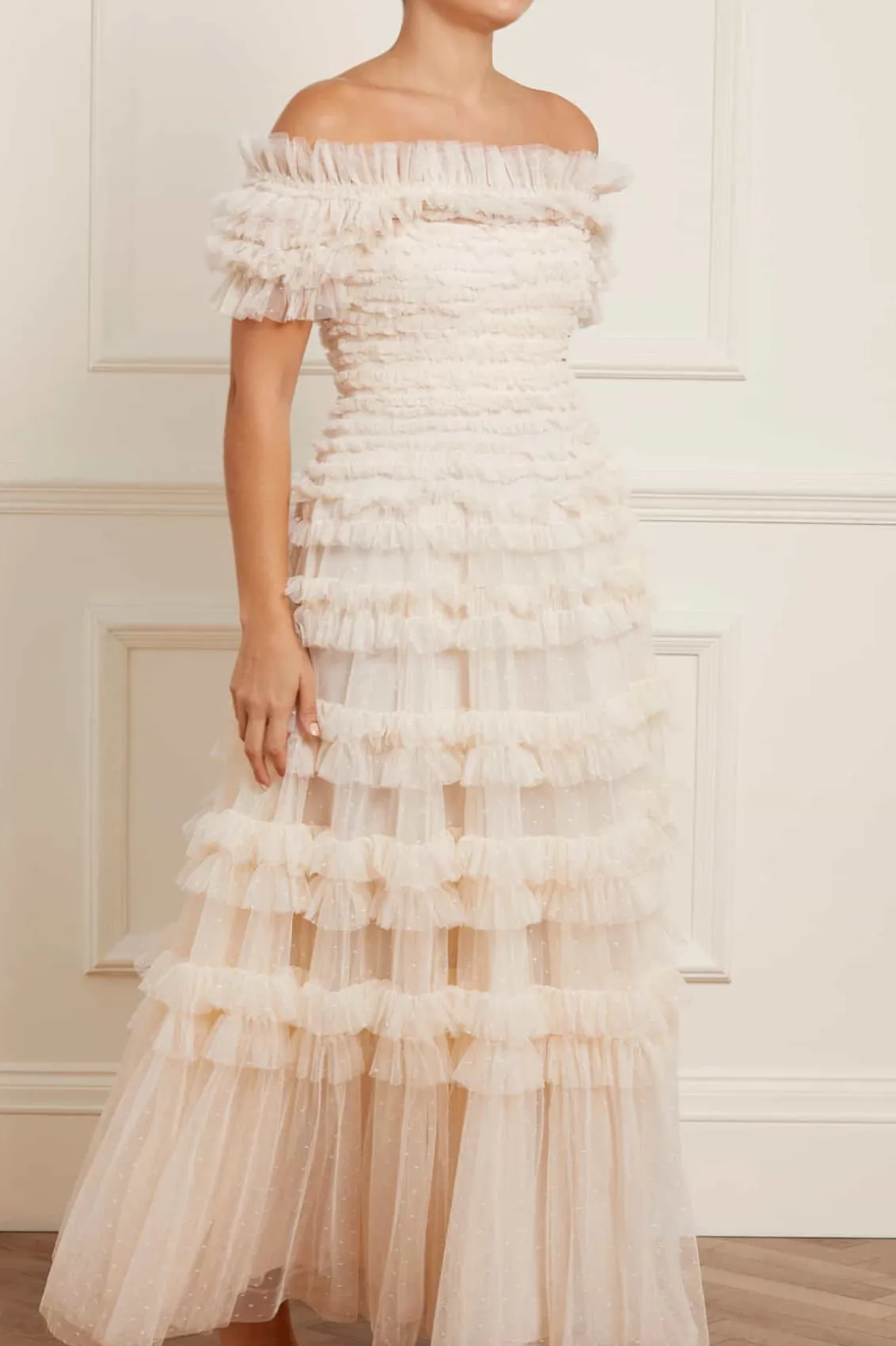 Bridal | Mummy & Me^Needle & Thread Lisette Ruffle Off Shoulder Gown Champagne