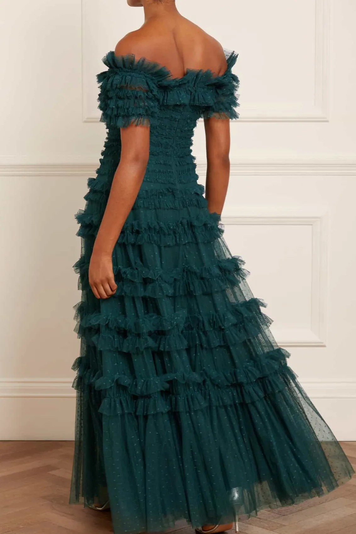 Evening Dresses | Responsibly Sourced^Needle & Thread Lisette Ruffle Off Shoulder Gown Green