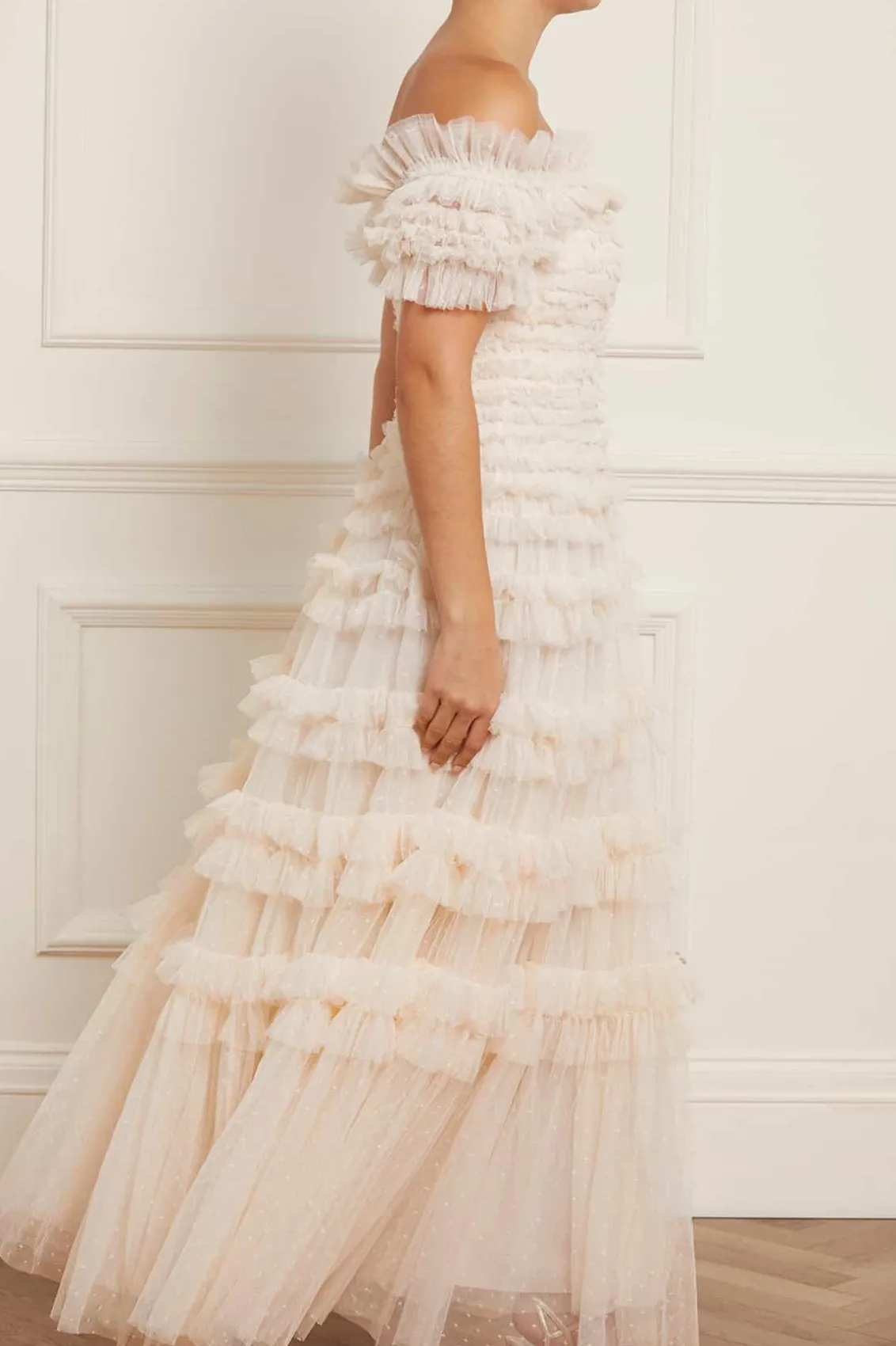 Bridal | Mummy & Me^Needle & Thread Lisette Ruffle Off Shoulder Gown Champagne