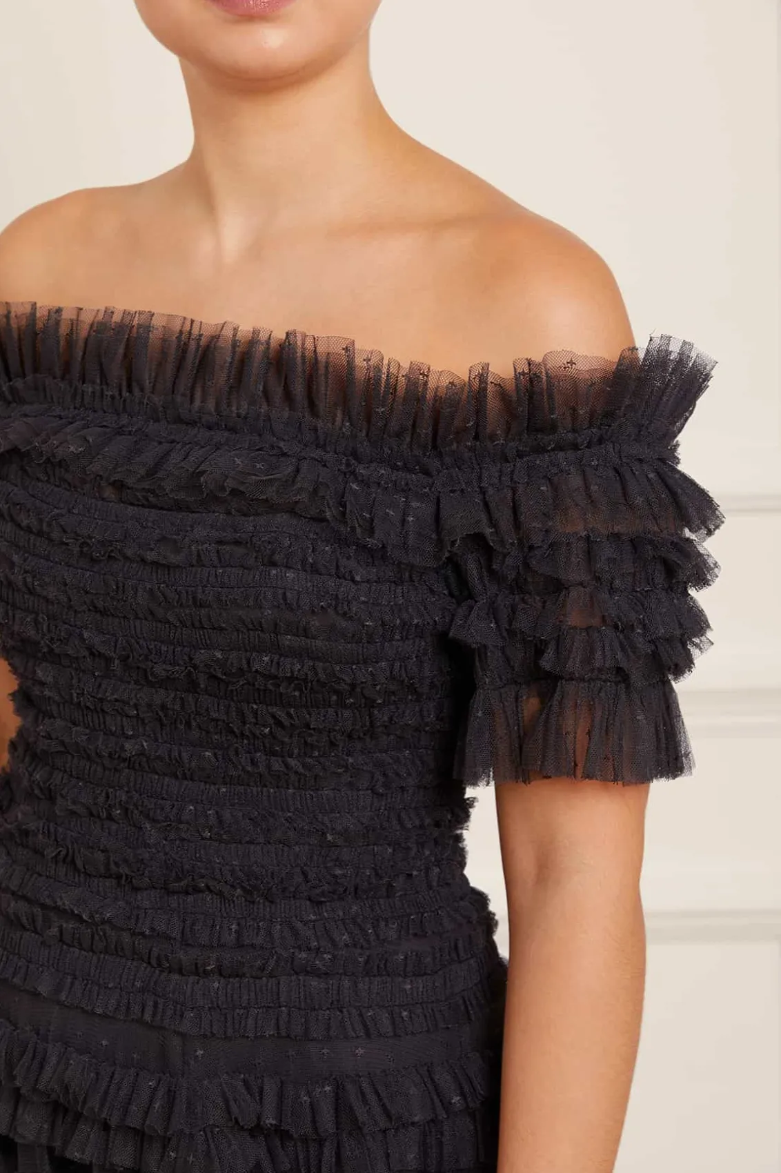 Evening Dresses | Responsibly Sourced^Needle & Thread Lisette Ruffle Off Shoulder Gown Black