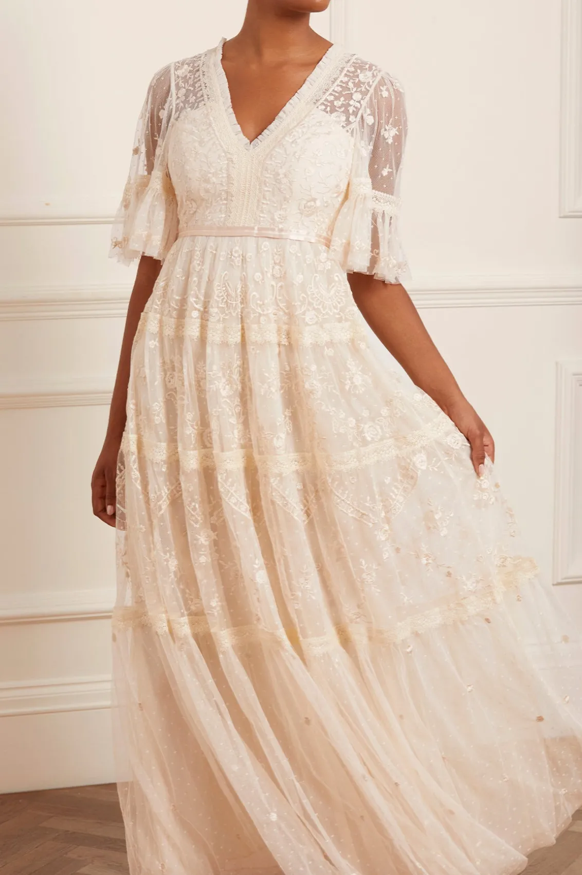 Bridesmaid | Bridal^Needle & Thread Lottie Lace Gown Champagne