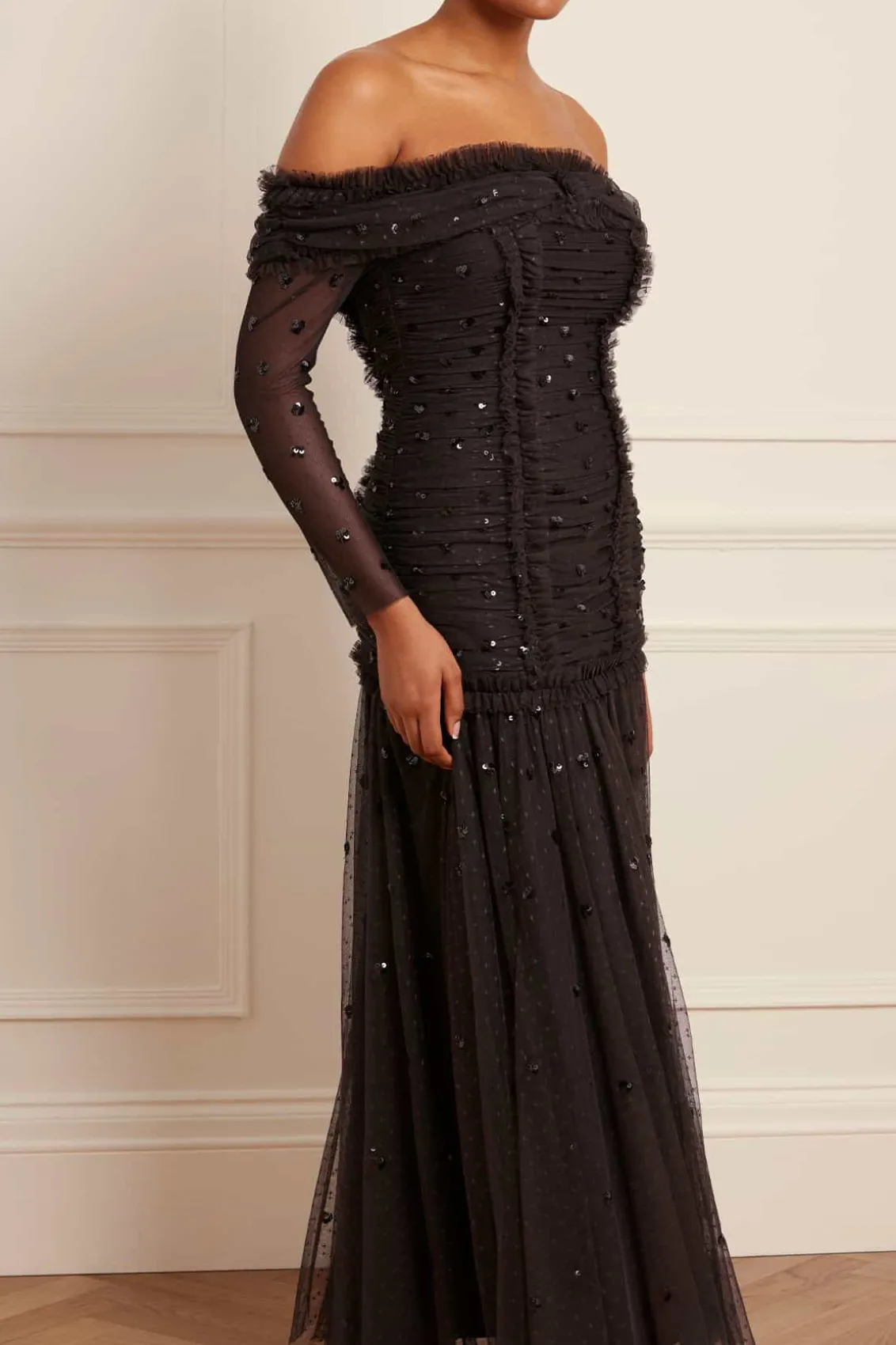 Evening Dresses | Embellished Dresses^Needle & Thread Love Heart Rouched Off-Shoulder Gown Black
