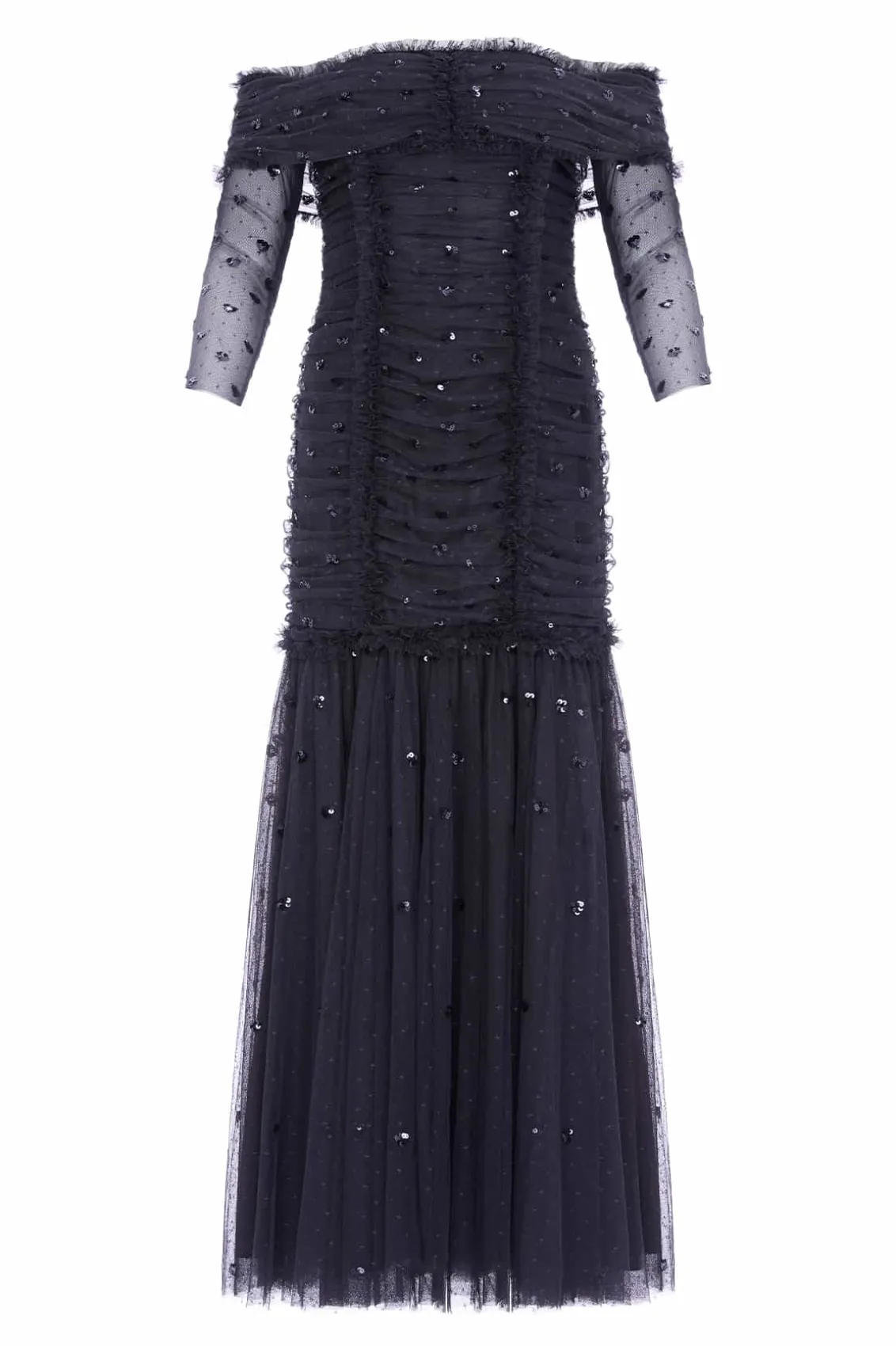 Evening Dresses | Embellished Dresses^Needle & Thread Love Heart Rouched Off-Shoulder Gown Black