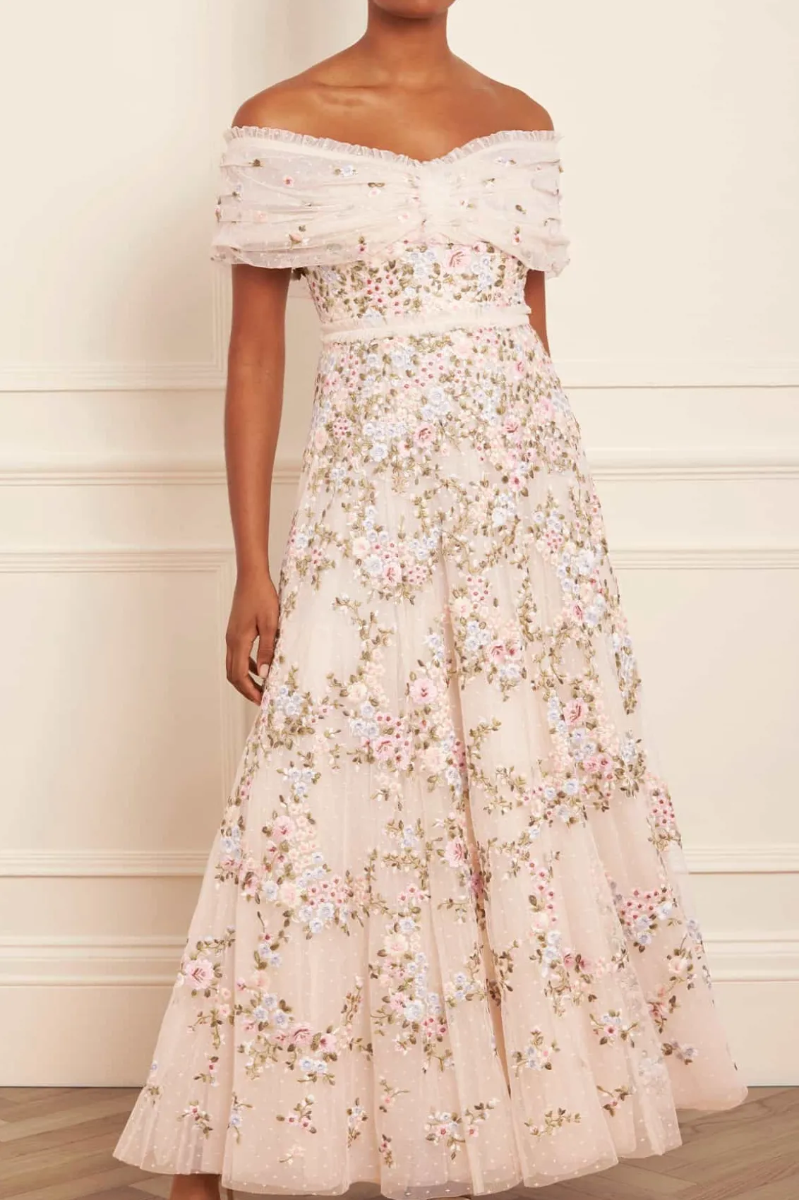 Evening Dresses | Embroidered Dresses^Needle & Thread Lunaria Wreath Off-Shoulder Gown Champagne