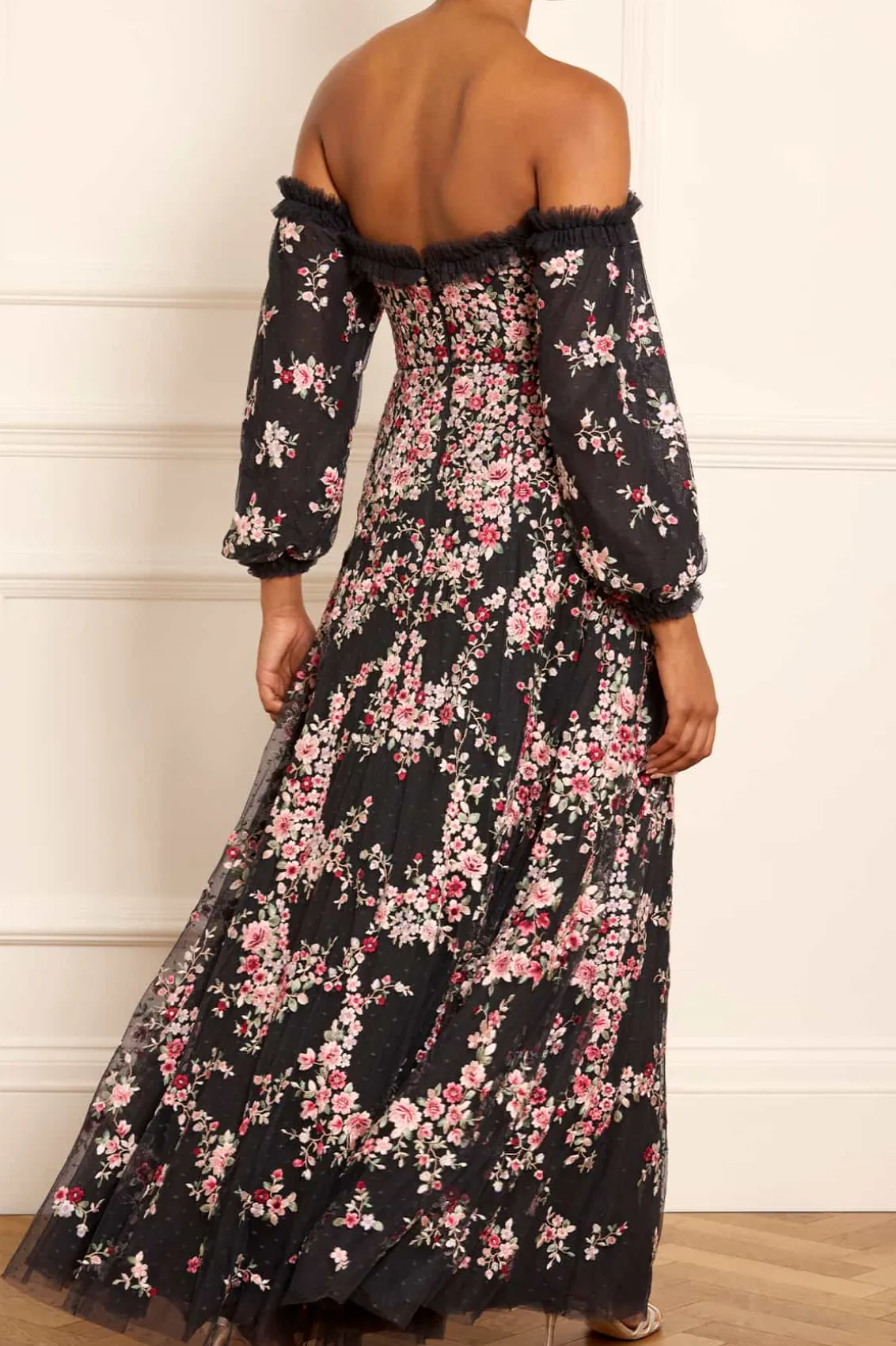 Mummy & Me | Evening Dresses^Needle & Thread Lunaria Wreath Off-Shoulder Long Sleeve Gown Black
