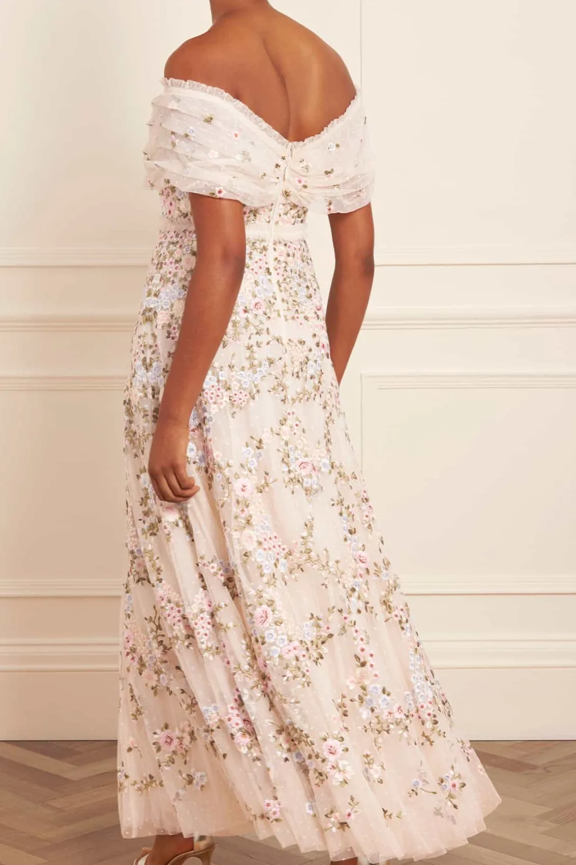 Evening Dresses | Embroidered Dresses^Needle & Thread Lunaria Wreath Off-Shoulder Gown Champagne