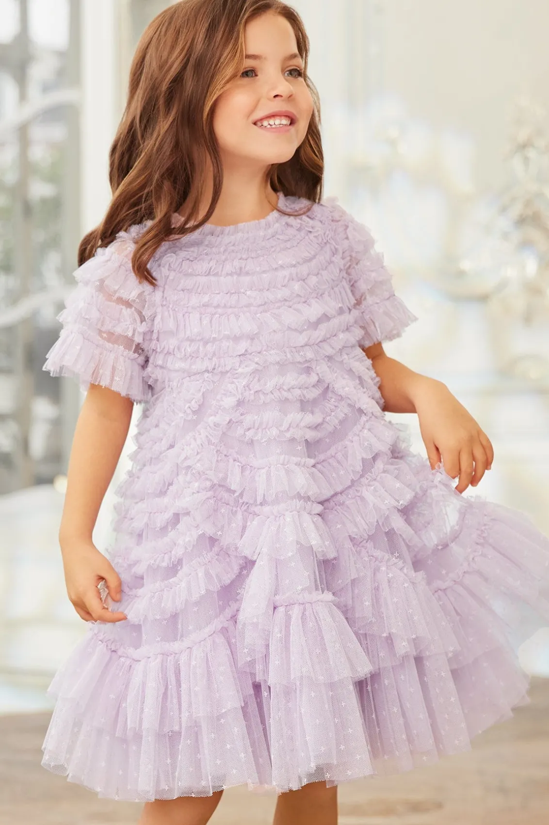 Kids Responsibly Sourced^Needle & Thread Marilla Ruffle Kids Dress Purple