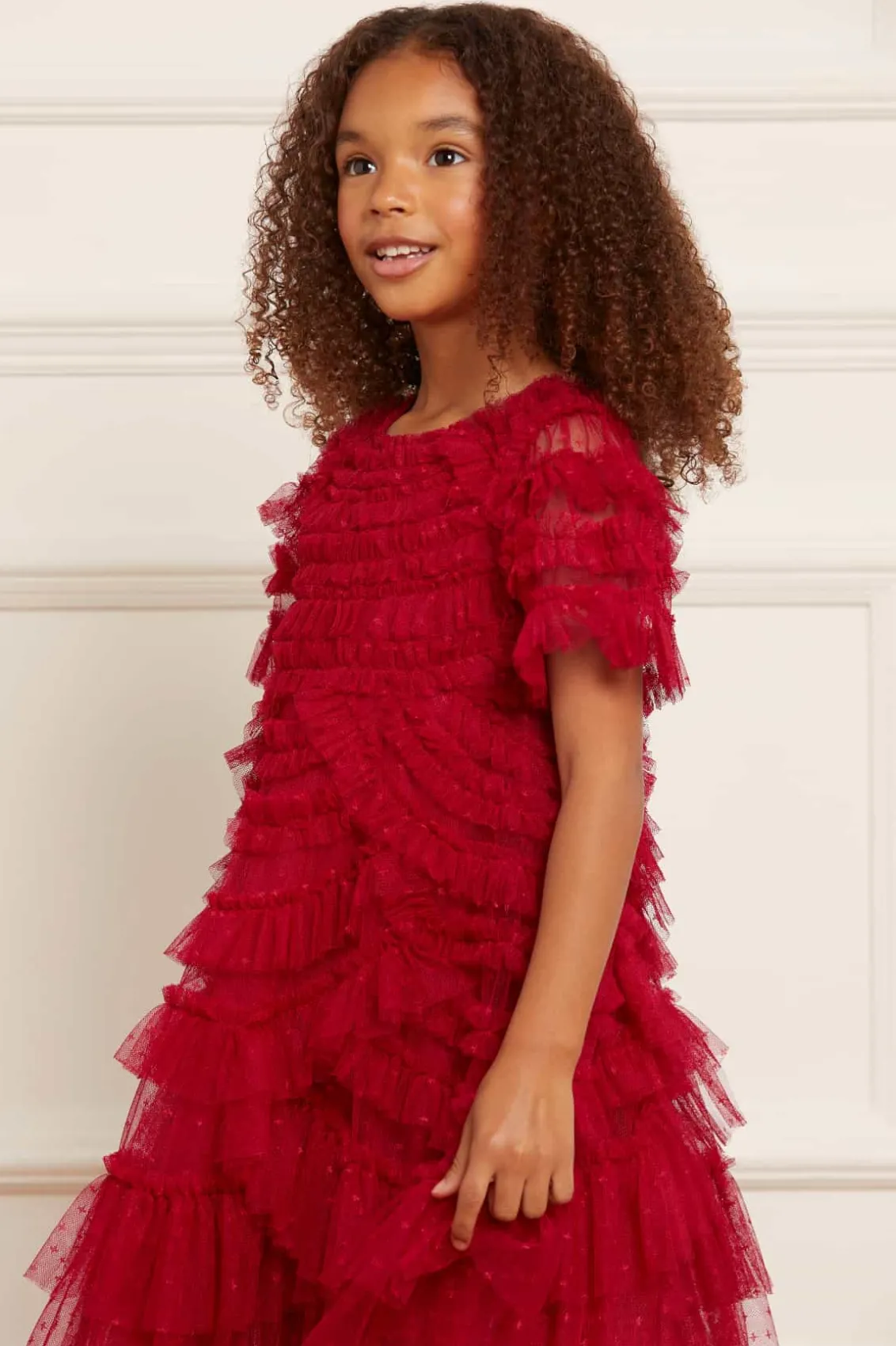 Kids Responsibly Sourced^Needle & Thread Marilla Ruffle Kids Dress Red