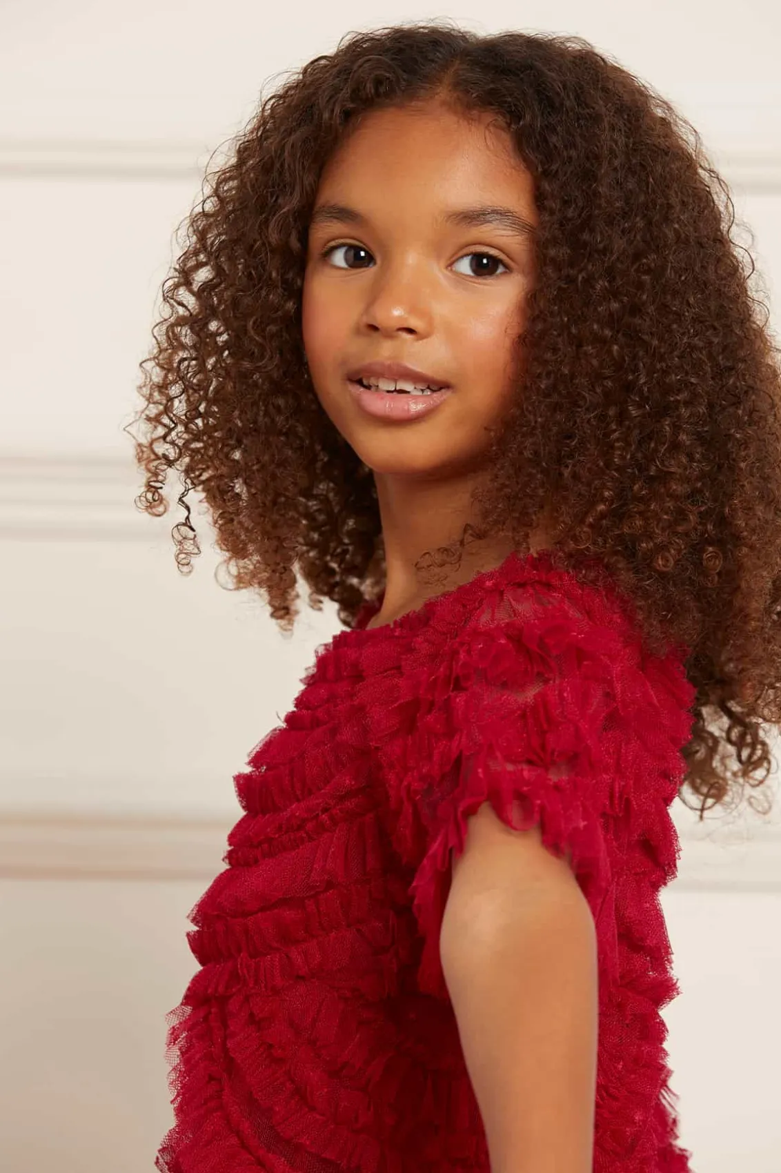 Kids Responsibly Sourced^Needle & Thread Marilla Ruffle Kids Dress Red