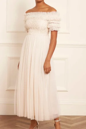 Bridesmaid | Bridal^Needle & Thread Midsummer Lace Bodice Off-Shoulder Ankle Gown Champagne