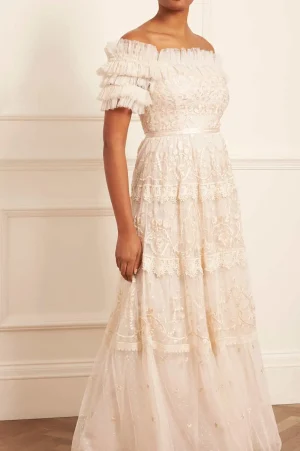 Bridesmaid | Bridal^Needle & Thread Midsummer Lace Off-Shoulder Gown Champagne