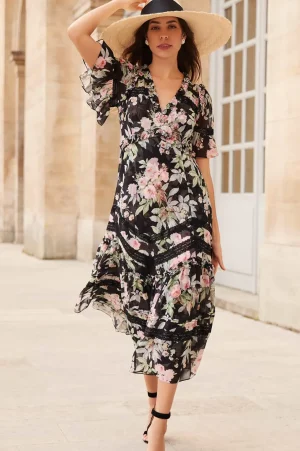 Day Dresses | Printed Dresses^Needle & Thread Paradise Garden Sonata Georgette Ballerina Dress Black