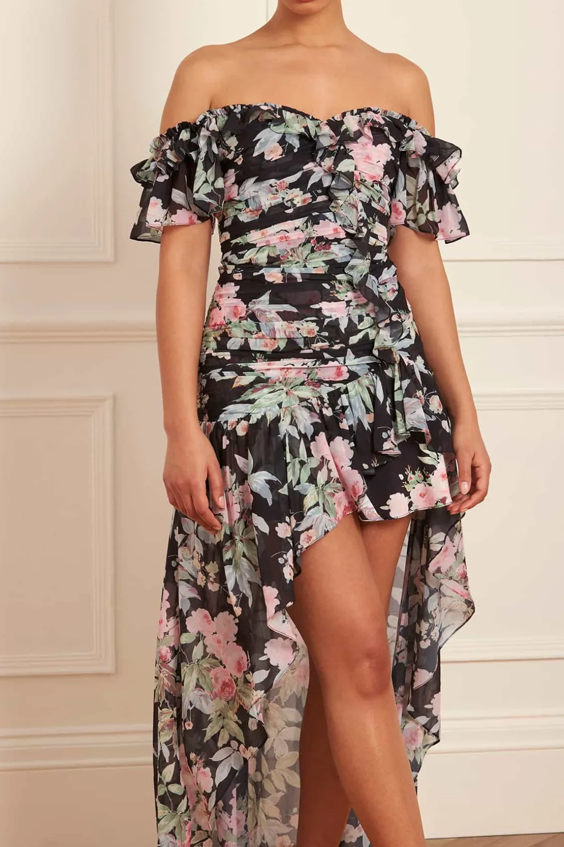 Mini Dresses^Needle & Thread Paradise Garden Susie Chiffon High-Low Dress Black