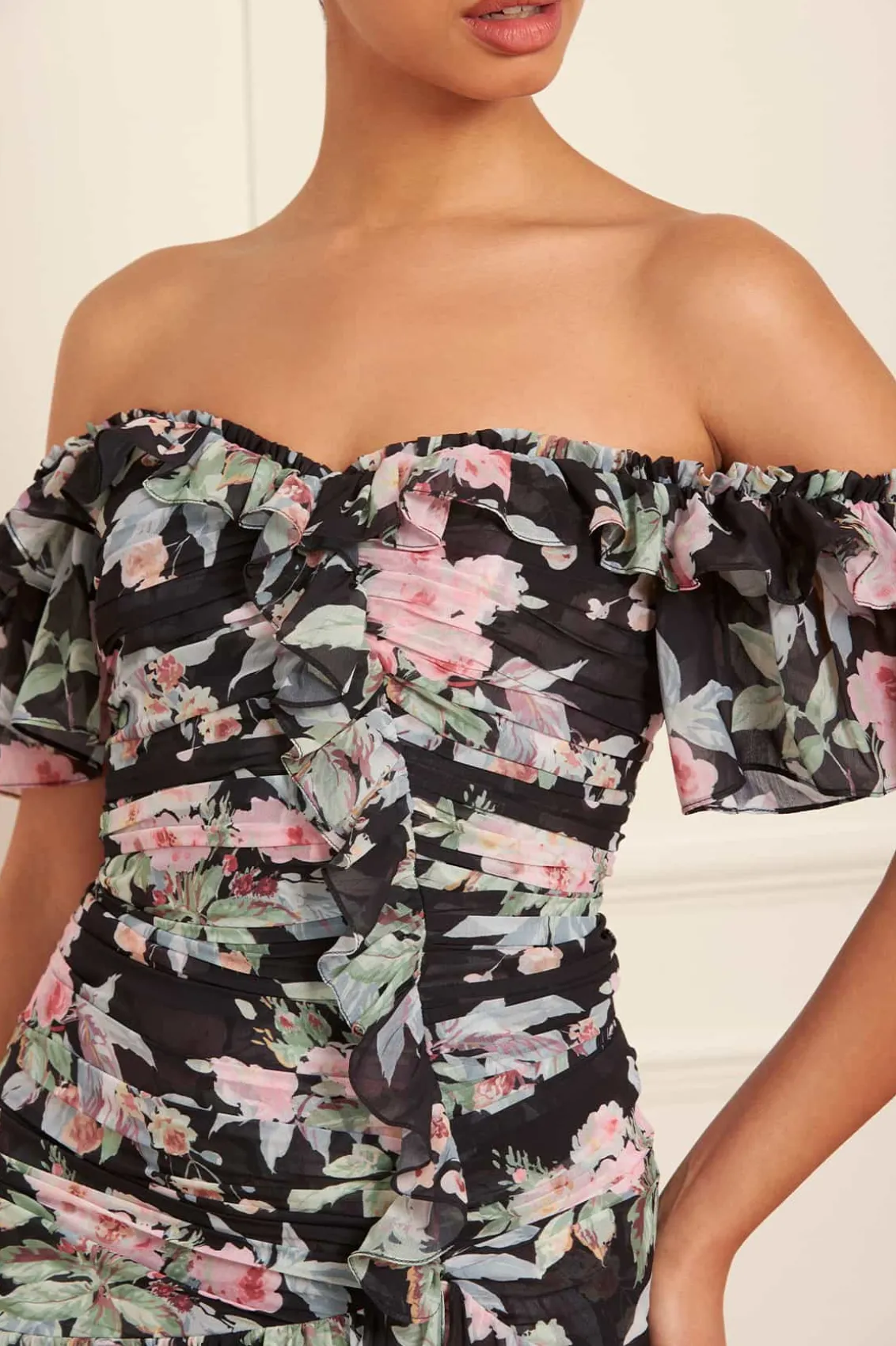 Mini Dresses^Needle & Thread Paradise Garden Susie Chiffon High-Low Dress Black