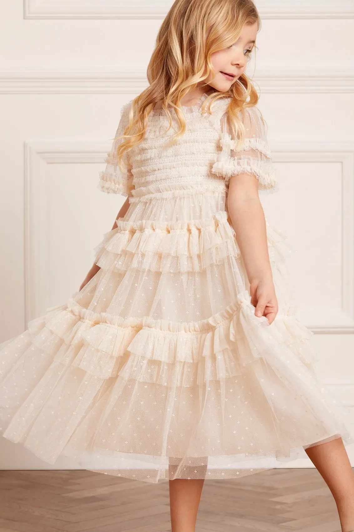 Flower Girl | Flower Girl^Needle & Thread Peaches Smocked Kids Dress Champagne