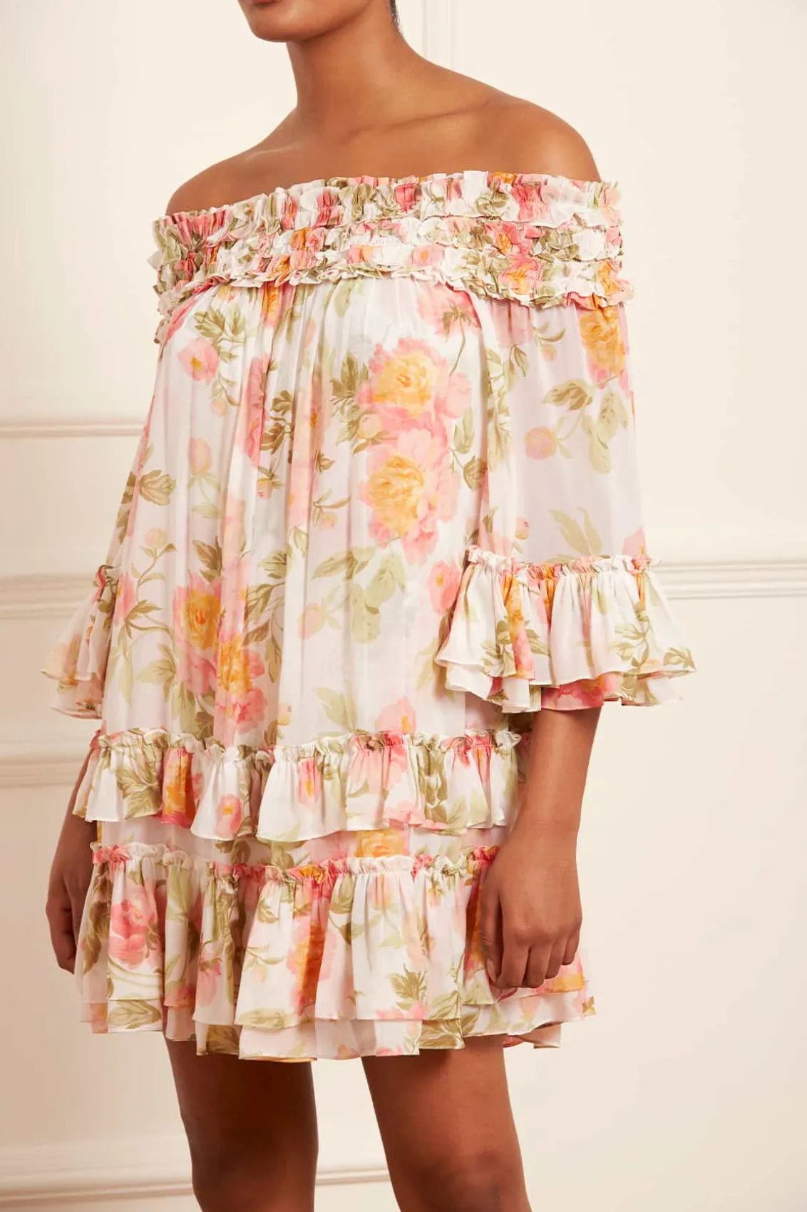 Mini Dresses^Needle & Thread Peony Promise Chiffon Off-Shoulder Tiered Micro Mini Dress Multi