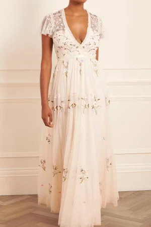 Bridesmaid | Bridal^Needle & Thread Petunia Cap Sleeve Gown Champagne