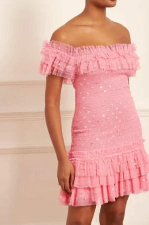 Mini Dresses^Needle & Thread Polka Dot Smocked Micro Mini Dress Coral