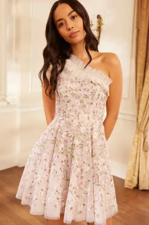 Mini Dresses^Needle & Thread Posy Pirouette One-Shoulder Micro Mini Dress Champagne