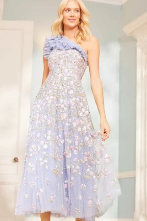 Evening Dresses | Embroidered Dresses^Needle & Thread Posy Pirouette One-Shoulder Ankle Gown Blue