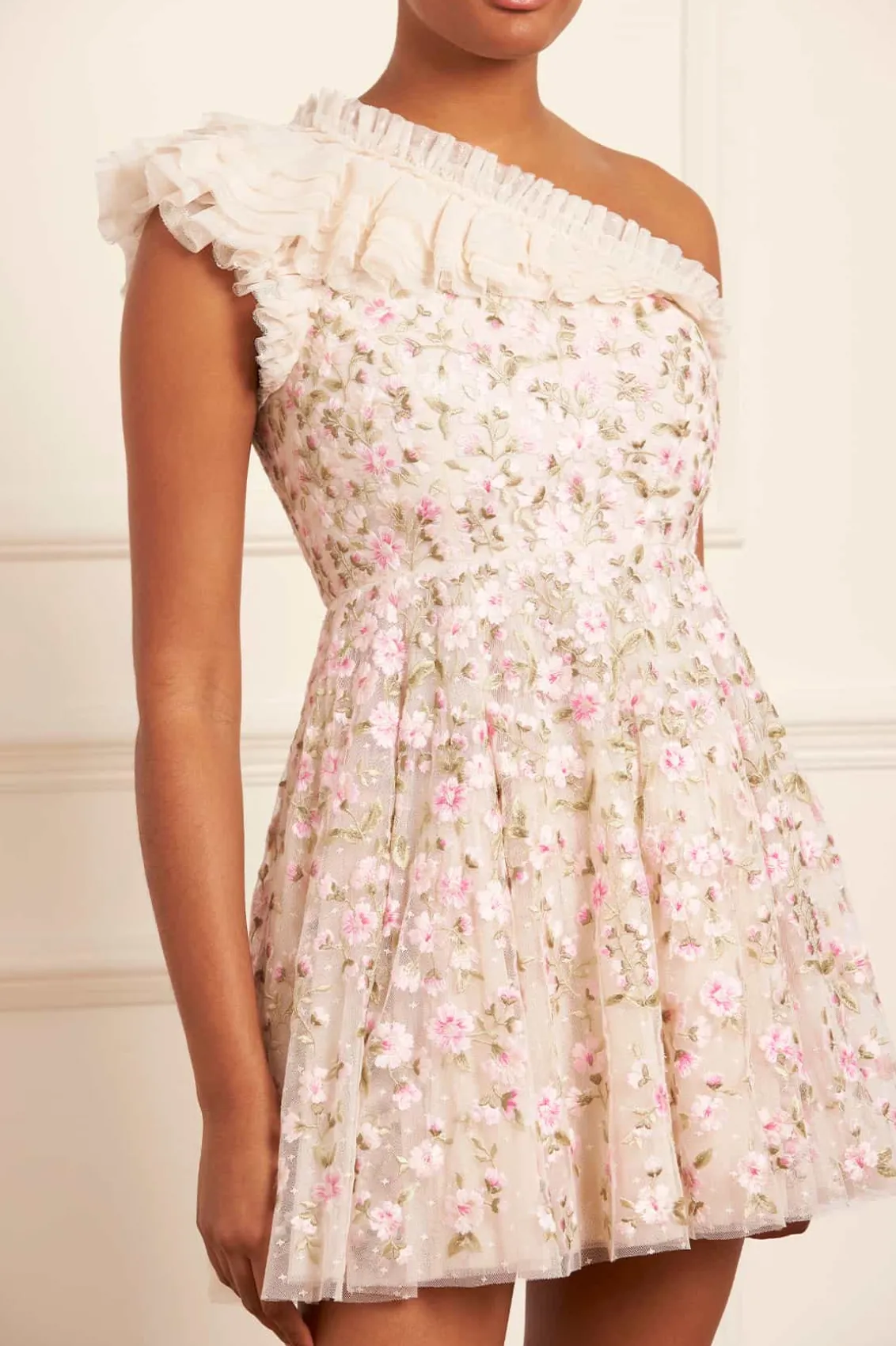 Mini Dresses^Needle & Thread Posy Pirouette One-Shoulder Micro Mini Dress Champagne