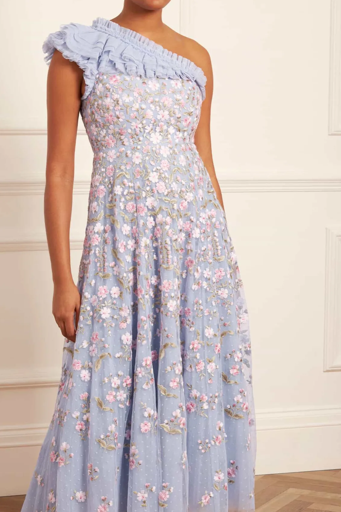 Evening Dresses | Embroidered Dresses^Needle & Thread Posy Pirouette One-Shoulder Ankle Gown Blue