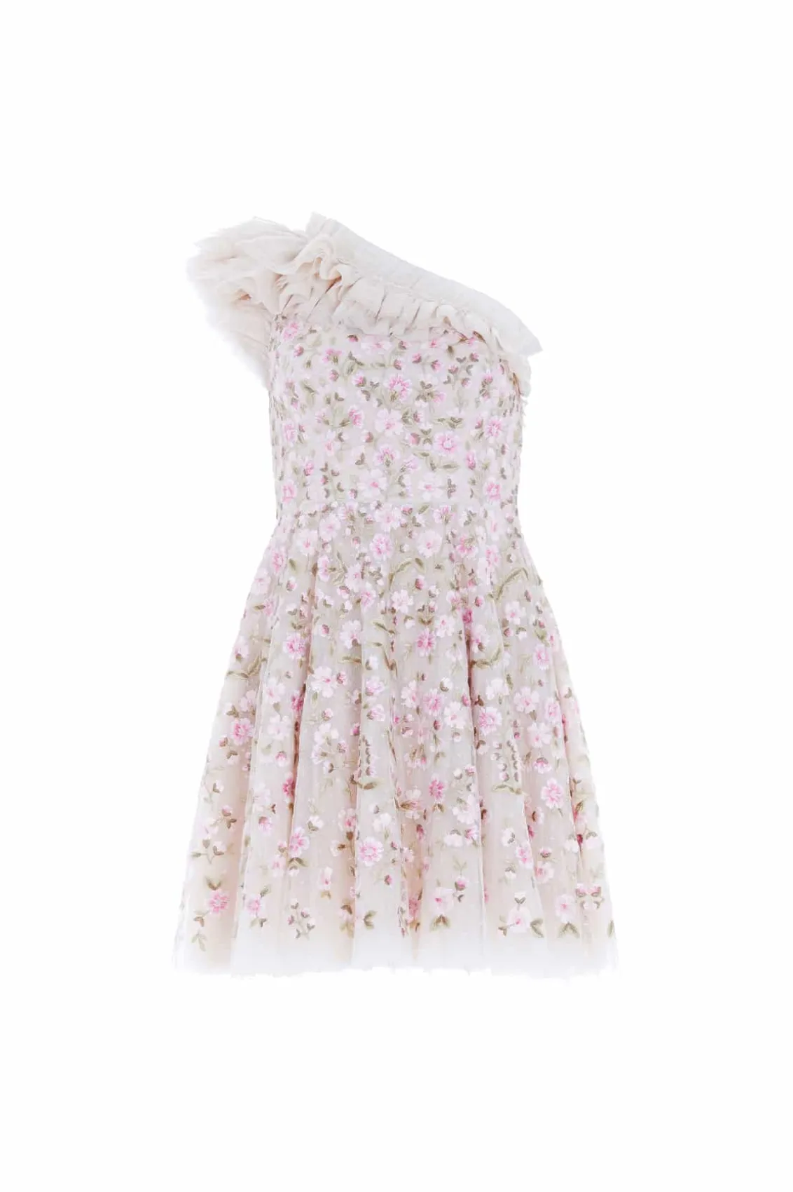 Mini Dresses^Needle & Thread Posy Pirouette One-Shoulder Micro Mini Dress Champagne