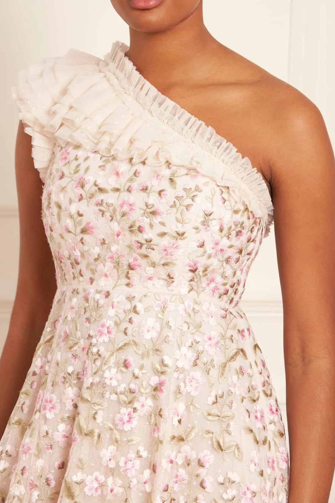 Mini Dresses^Needle & Thread Posy Pirouette One-Shoulder Micro Mini Dress Champagne