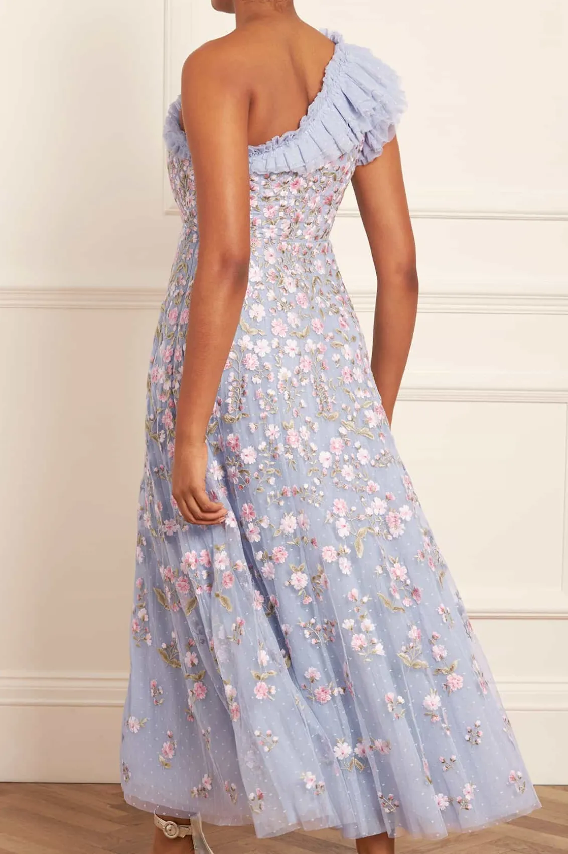 Evening Dresses | Embroidered Dresses^Needle & Thread Posy Pirouette One-Shoulder Ankle Gown Blue