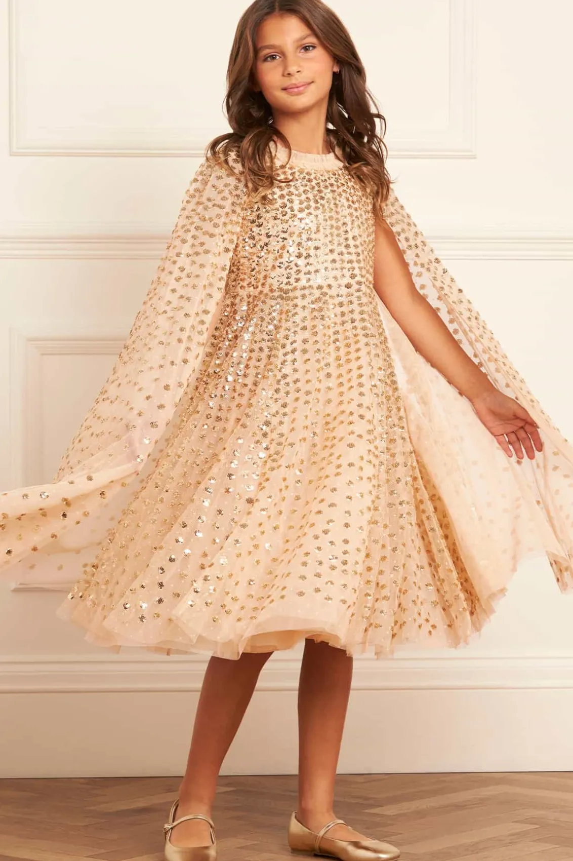 Mummy & Me | Kids Embellished Dresses^Needle & Thread Raindrop Cape Kids Dress Gold