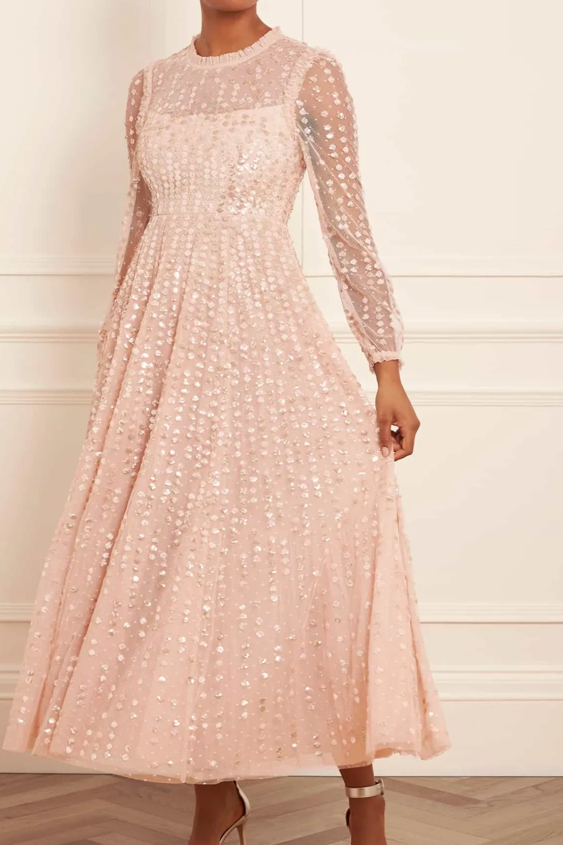 Evening Dresses | Embellished Dresses^Needle & Thread Raindrop Long Sleeve Ankle Gown Beige