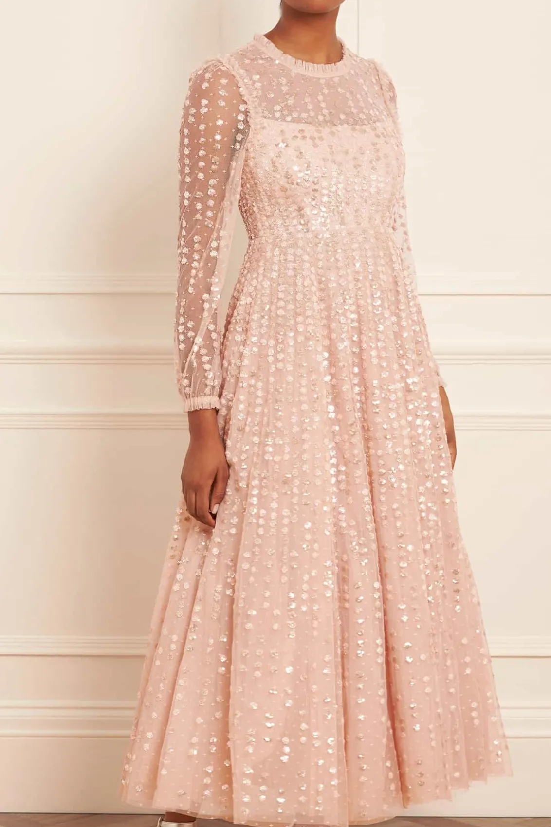 Evening Dresses | Embellished Dresses^Needle & Thread Raindrop Long Sleeve Ankle Gown Beige
