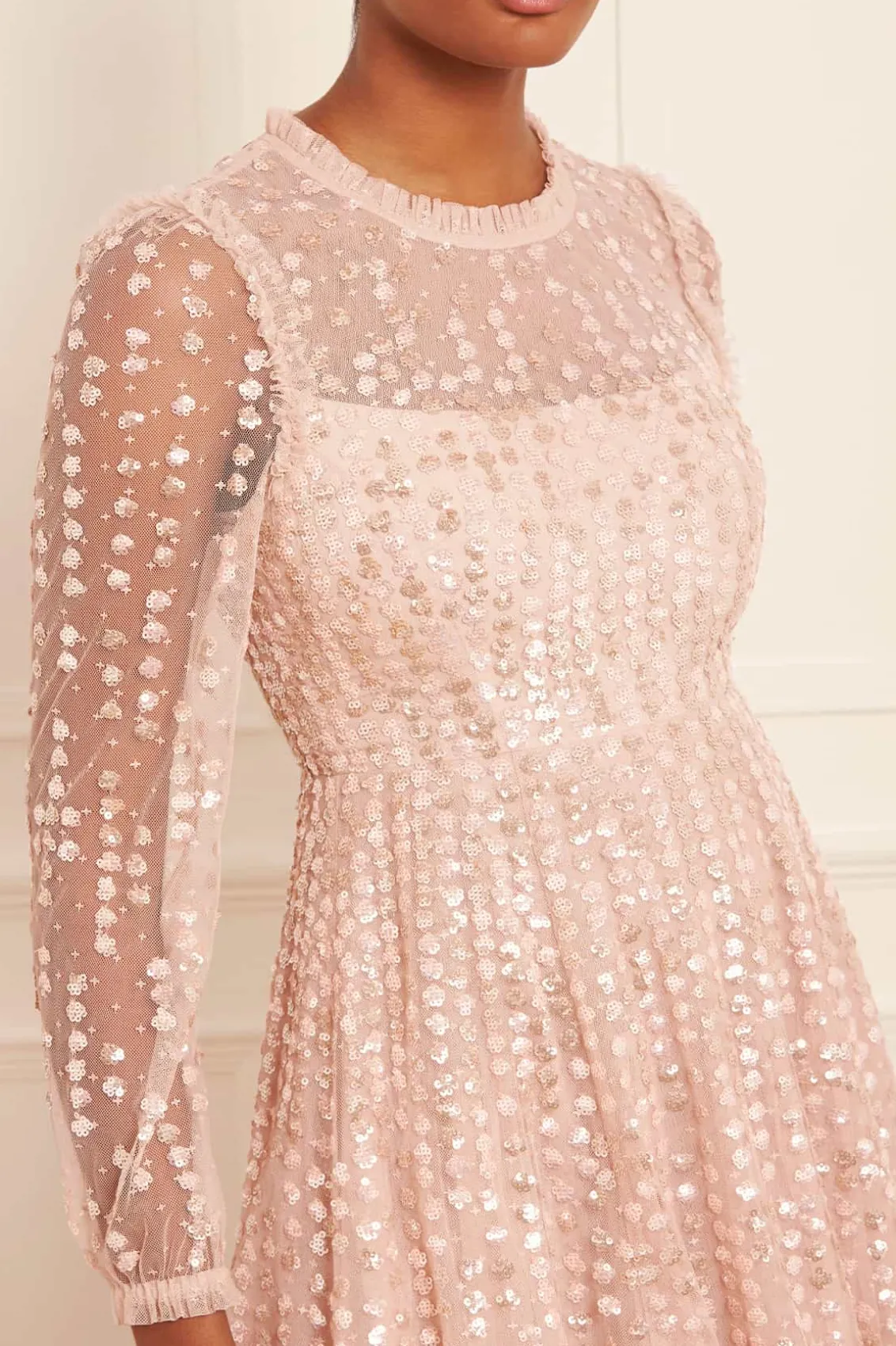 Evening Dresses | Embellished Dresses^Needle & Thread Raindrop Long Sleeve Ankle Gown Beige