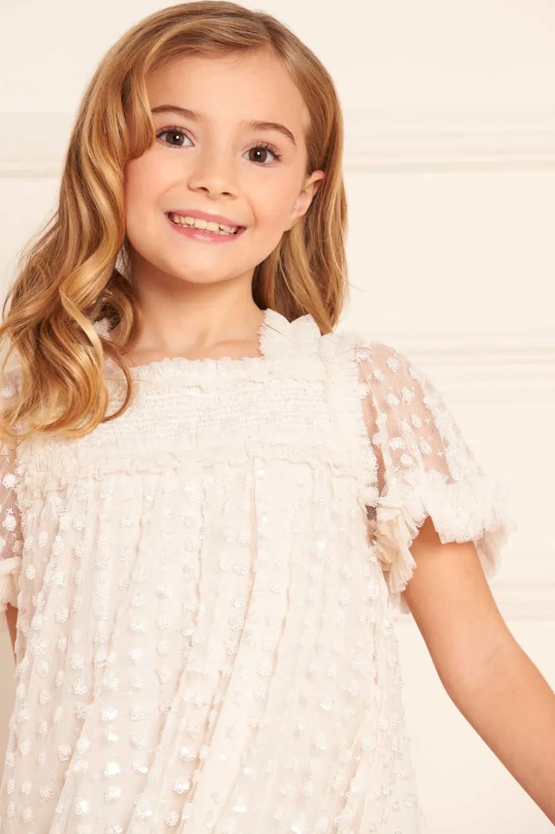 Flower Girl | Flower Girl^Needle & Thread Raindrop Smocked Kids Dress Champagne