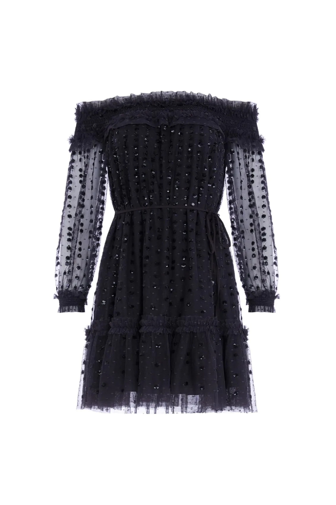 Mini Dresses^Needle & Thread Raindrop Smocked Off-Shoulder Micro Mini Dress Black