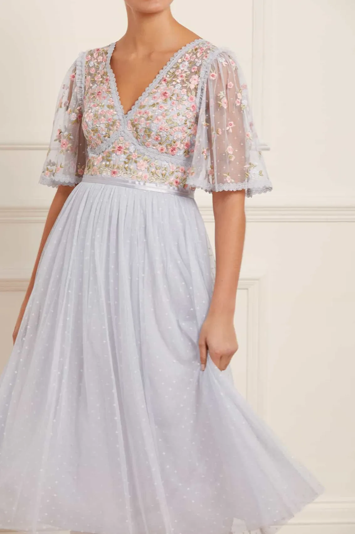 Embroidered Dresses | Responsibly Sourced^Needle & Thread Ribbon Bouquet Bodice Midaxi Dress Blue