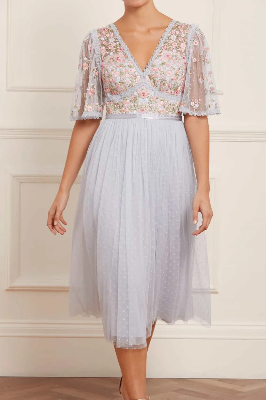 Embroidered Dresses | Responsibly Sourced^Needle & Thread Ribbon Bouquet Bodice Midaxi Dress Blue