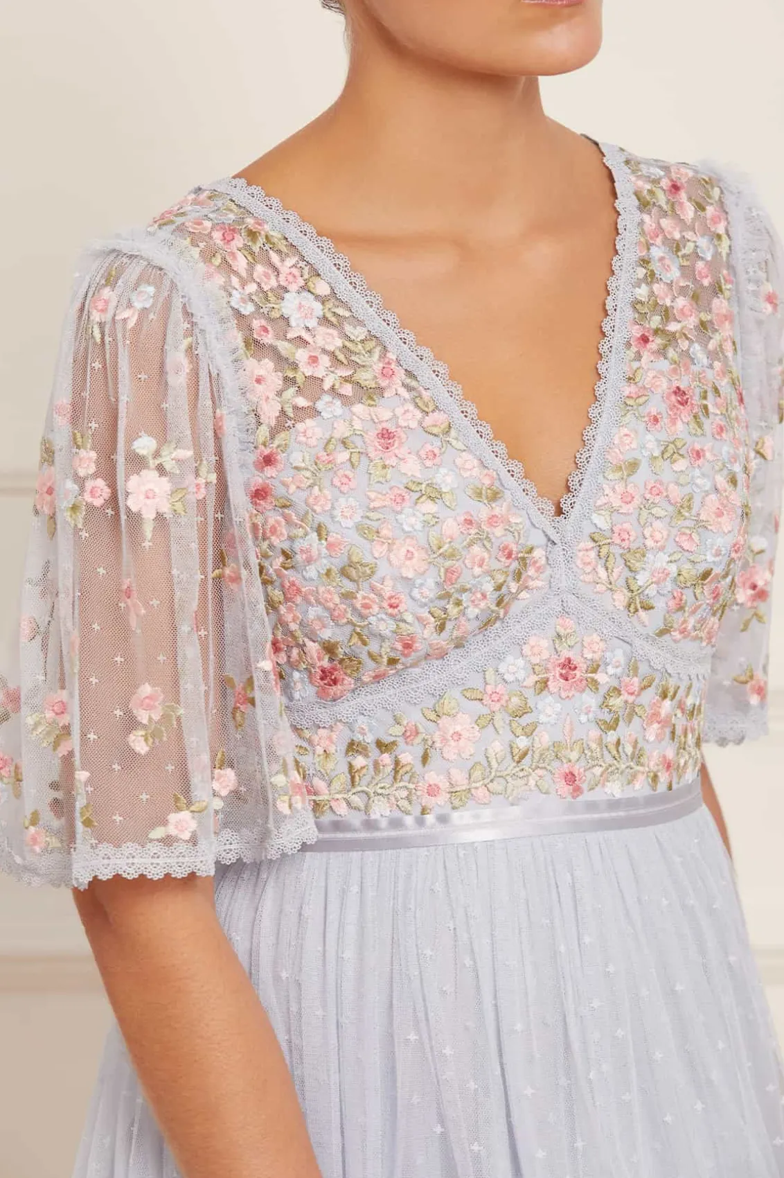 Embroidered Dresses | Responsibly Sourced^Needle & Thread Ribbon Bouquet Bodice Midaxi Dress Blue